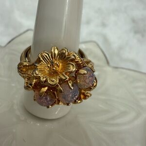 Avon Gold Ring with Floral Design and Opal Stones
